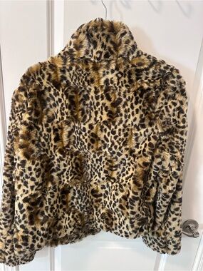 Leopard Print Faux Fur Jacket - Taupe/Black